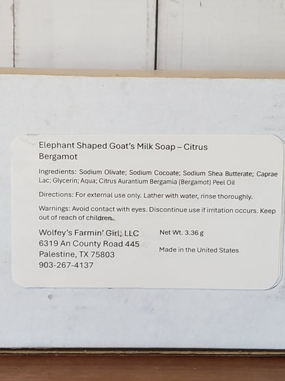Elephant Shaped Goat's Milk Soap - Citrus