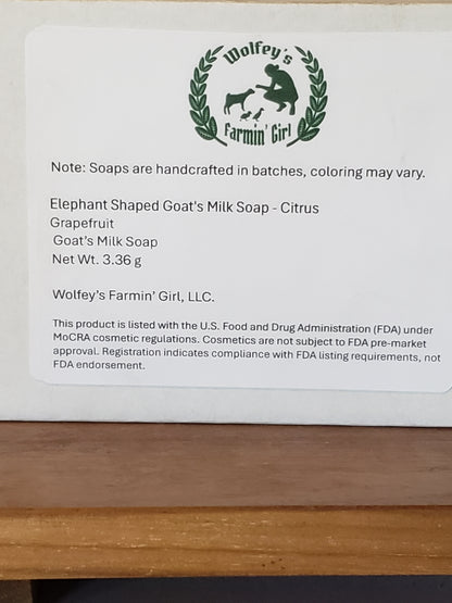 Elephant Shaped Goat's Milk Soap - Citrus