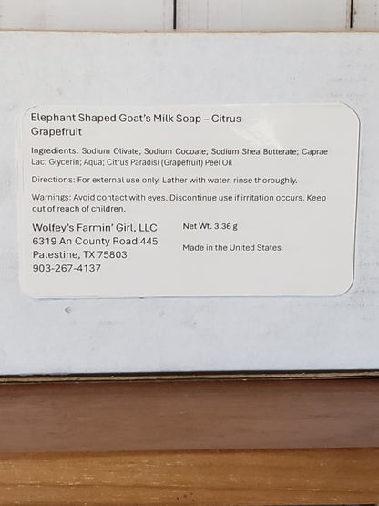 Elephant Shaped Goat's Milk Soap - Citrus